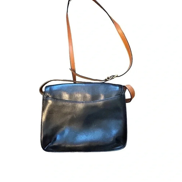Lauren Ralph Lauren Bexley‎ Heath Medium Messenger Black W/Brown Strap & Buckles - Picture 2 of 13